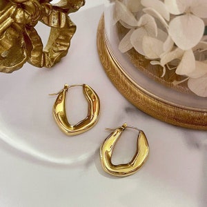 18K Gold Plated Irregular Hoop Earrings. Silver Hoop Earrings. Medium ...