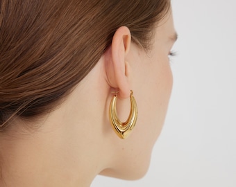 18k Gold Chunky Hoop Earrings. Thick Hoop Earrings. Vintage Gold Statement Earring. Medium Hoop Earrings. Minimalist Gold Hoop. Non tarnish