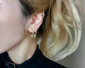 18k Gold Plated Heart Zirconia Hoop Earrings . Gold Huggies. Huggie Hoop Earrings. Heart Huggies. Dainty Earring. Non Tarnish