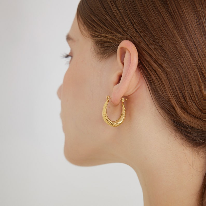 18k Gold Plated Chunky Double Layered Earrings image 4