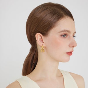 18k Gold Plated Chunky Double Layered Earrings image 3