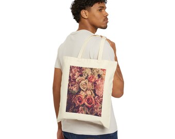 Pink Floral Pattern Canvas Tote Bag, Pink Flower Tote Bag,  Flower Tote, Handbag, Shoulder Bag, Everything Bag, Reusable Bag, Shopping Bag
