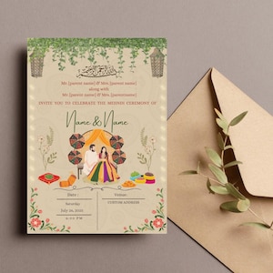 Faire-part de cérémonie Mehndi élégant - téléchargement numérique | Carte de mariage musulman | Faire-part Mehendi personnalisé