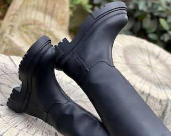 Luscious London Ravi Black Chunky Long Boots