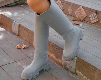 Luscious London Ravi Grey Chunky Long Boots