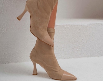 Luscious London Bonobo Cream Zip Detail Stiletto Ankle Boots