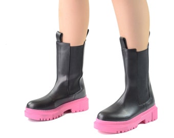 Luscious London Chamber Pink Stretch Insert Chunky Ankle Boots