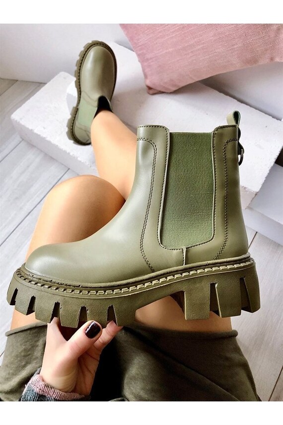 Olive green wedge boots sales