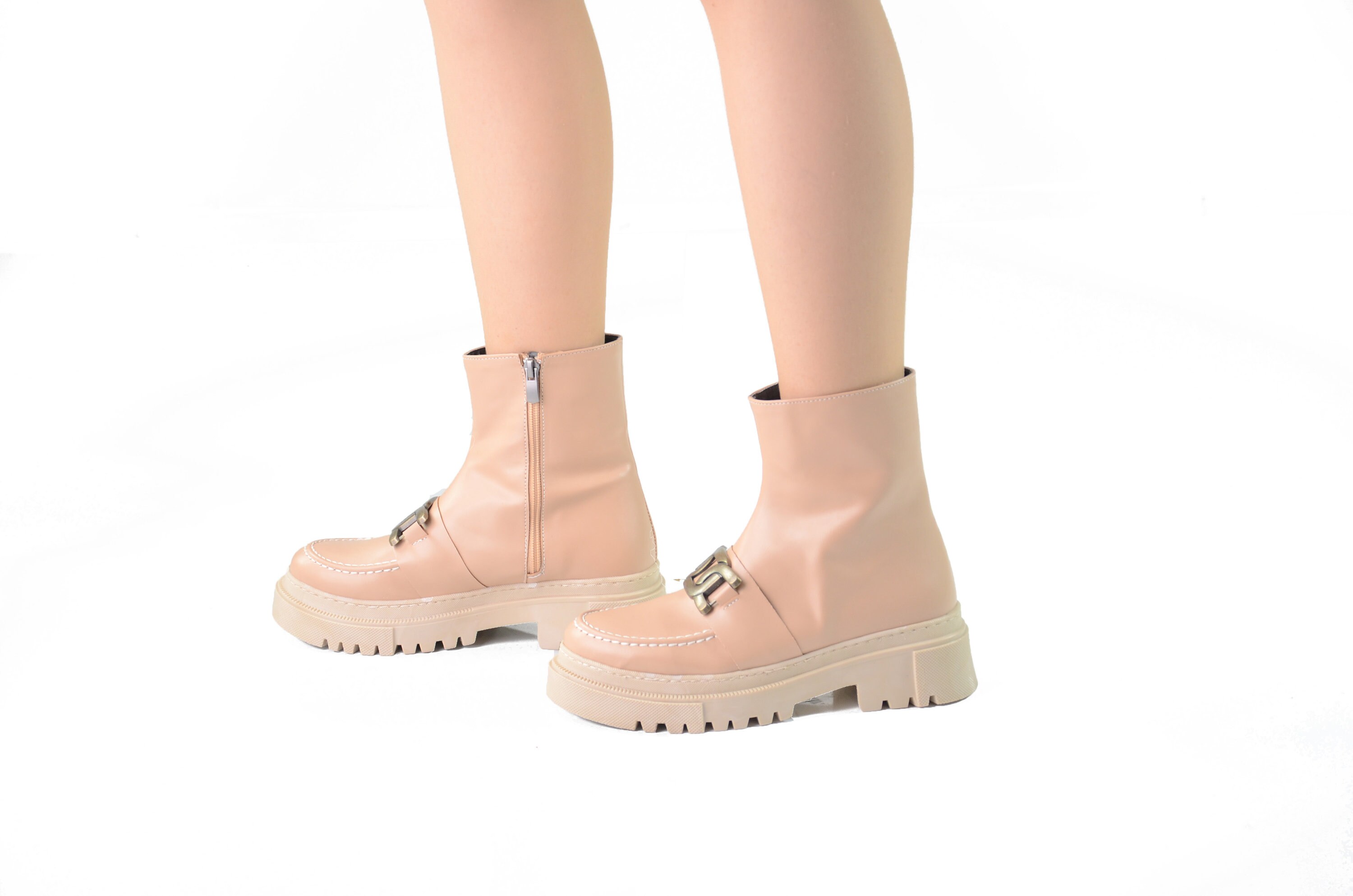 Luscious London Gigi Peach Chain Detailed Zip Chunky Ankle Boots Etsy
