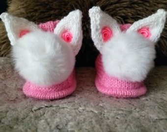 Bunny hand knitted baby slippers