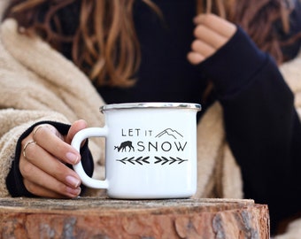 Let It Snow Enamel Camping Mug Gifts, Winter Campfire Mugs, Christmas Mug, Holiday Mug, Christmas Coffee Mug, Winter Mug, Christmas Décor
