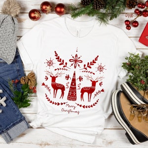 Nordic, Scandinavian, Hygge Classic Design Christmas Holiday T-Shirt, European Women's Christmas Shirt, Women's Holiday Tee, Holiday Fashion