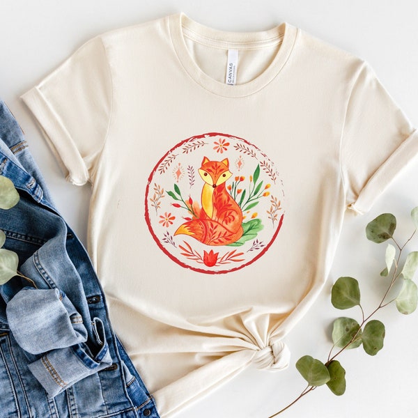 Scandinavian Nordic Cottagecore Fall Fox Women's T-Shirt, European Folk Art Shirt, Autumn Gift For Her, Swedish Hygge Holiday Shirts, Tees