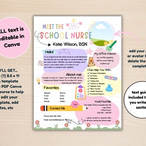 School Nurse Printable, Meet the School Nurse, All About Me for Back to School, Open House, or New School Nurse Newsletter Template image 2