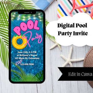 Pool Party Invitation, animated summer pool party, birthday party invite, digital invitation for kids swimming party, backyard party
