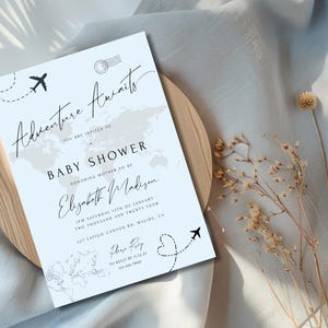 adventure awaits baby shower invitation template