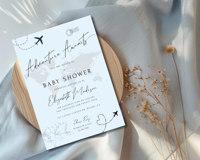 adventure awaits baby shower invitation template