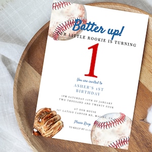 Baseball birthday invitation | First birthday baseball invitation | Our little rookie is turning 1 | Boys birthday invitation | 1st birthday