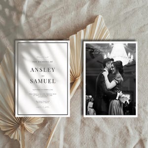 Intimate Wedding ceremony invitation, Classic Black and White Modern Wedding Invitation Photo template for DIY bride, Black border, -HC03