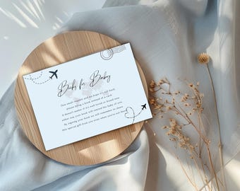 Livres sur le thème du voyage pour carte d'insertion pour baby shower (PDF imprimable ou modèle modifiable)