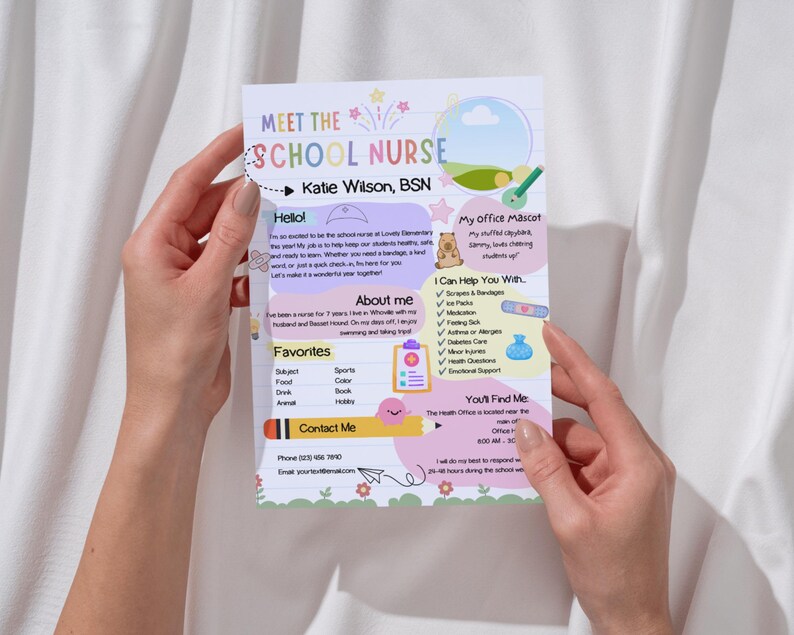 School Nurse Printable, Meet the School Nurse, All About Me for Back to School, Open House, or New School Nurse Newsletter Template image 3