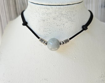 Jade 14mm bead, pi stone, Adjustable choker necklace, short or long necklace