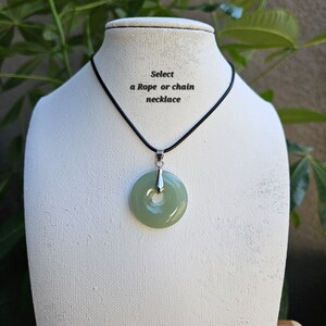 Green Aventurine 30mm donut pi stone, with removable bail and adjustable rope or chain necklace
