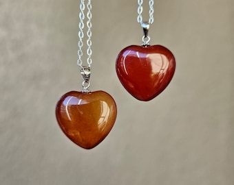 Colgante de corazón de cornalina, enganche de plata 925, collar de cornalina natural