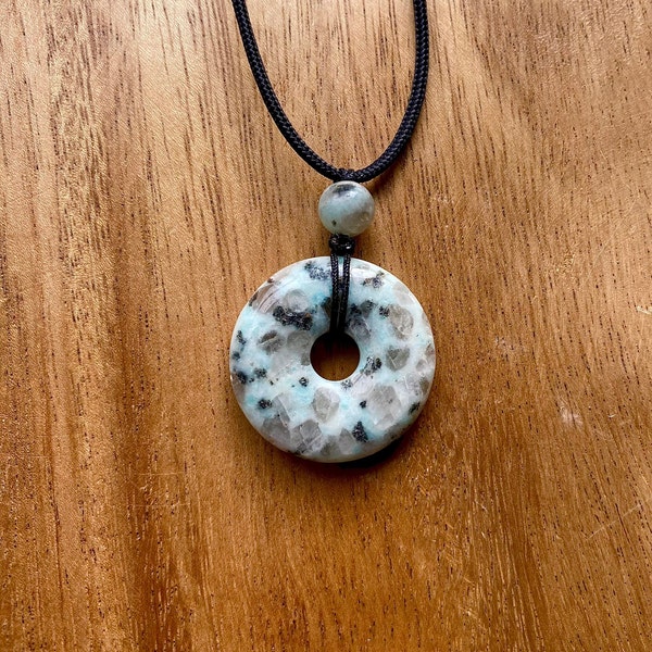 Kiwi Jasper 30mm donut pi stone pendant necklace, adjustable choker necklace or long necklace