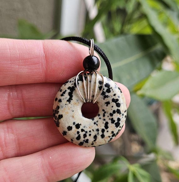Dalmatian Jasper Donut Pendant: Sterling Silver Wire Wrapped Pi