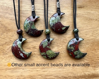 Dragon's Blood Stone Moon, Adjustable rope necklace