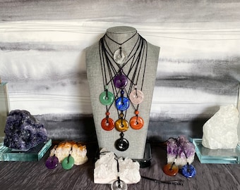 30mm Crystal Donut Pendant: Genuine Gemstone Pi Stone Necklace