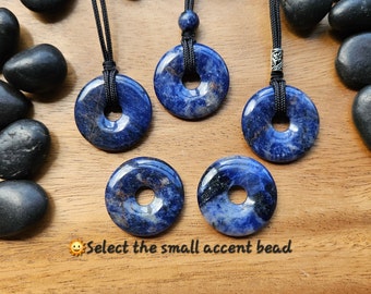 Sodalite 30mm donut pi stone pendant, Adjustable rope necklace