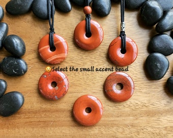 Red Jasper 30mm donut pi stone pendant, Adjustable rope necklace