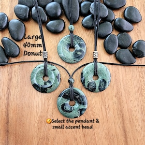 Large Kambaba 40mm donut pi stone pendant, Kambaba Jasper, Adjustable necklace