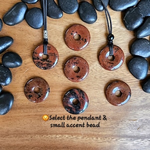 Mahogany Obsidian 30mm donut pi stone pendant, Adjustable rope necklace