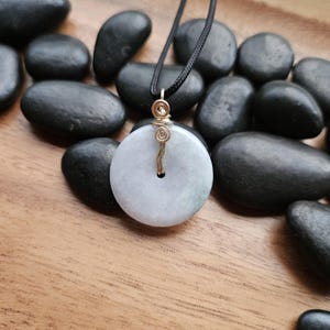 Jade Nephrite 30mm donut pi stone pendant, Gold-filled wire wrapped pendant,