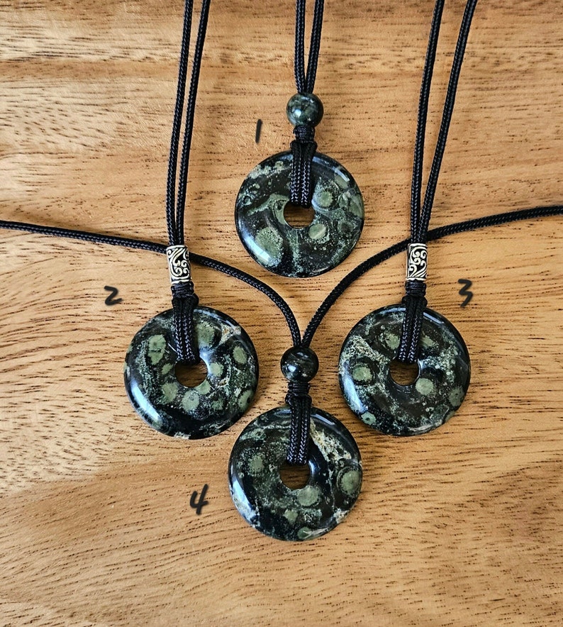 Kambaba Jasper 30mm donut pi stone pendant, Kambaba Rhyolite, Adjustable necklace image 3