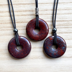 Red Jasper Hematite 30mm donut pi stone pendant with adjustable necklace