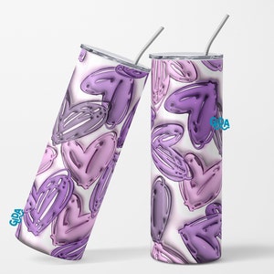 Lila Herz 20oz gerade png 3d digitaler Download aufgeblasenes Tumbler Design für Sublimationsbild