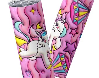 3D Unicorn Puffy 20oz straight, digital download inflated Tumbler Design for Sublimation png image
