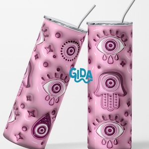 Trending design 3d for sublimation tumbler 20 straight pink Turkish hamsa eyes puffy inflated png instant download