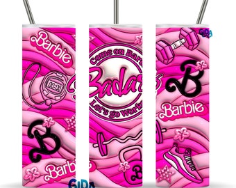 Barbie Puffy 20oz straight png 3d digital download inflated Tumbler Design for Sublimation image fitness