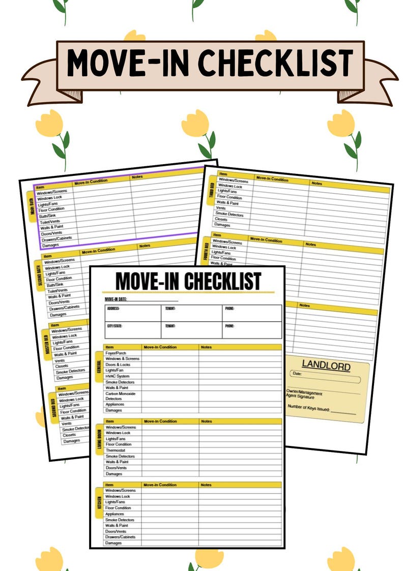 Move in Checklist Tenant/landlord Forms - Etsy