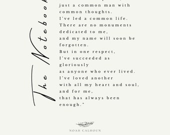 The Notebook, Noah Calhoun Digital Downloadable Poster