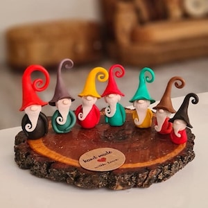Handmade Polymer Clay Dwarfs: Colorful Christmas Figurines (Set of 7)