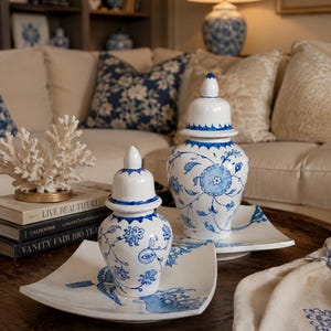 Ręcznie malowany turecki niebieski i biały ceramiczny słoik na imbir, tradycyjny wazon porcelanowy Çini z pokrywką, dekoracja domu w stylu chinoiserie, wyjątkowy prezent