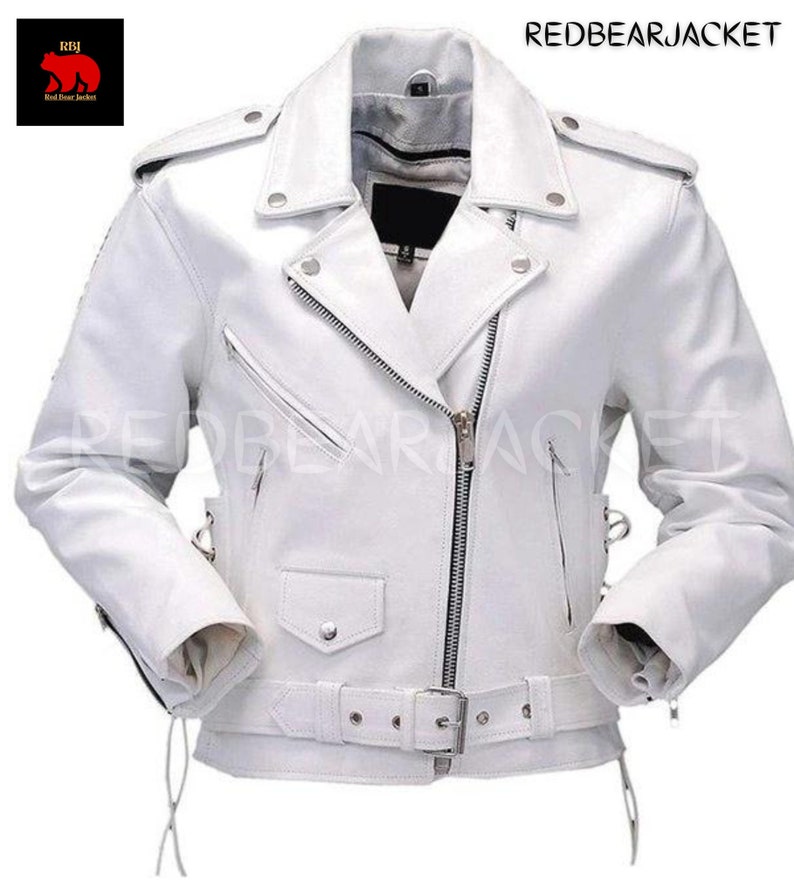 Women's White Motorcycle Leather Jacket With 100 Lambskin Etsy