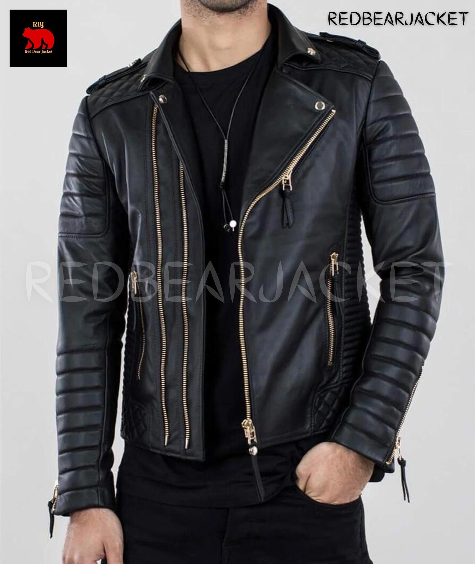 Men's Black Motorcycle Leather Jacket With 100 Original Etsy