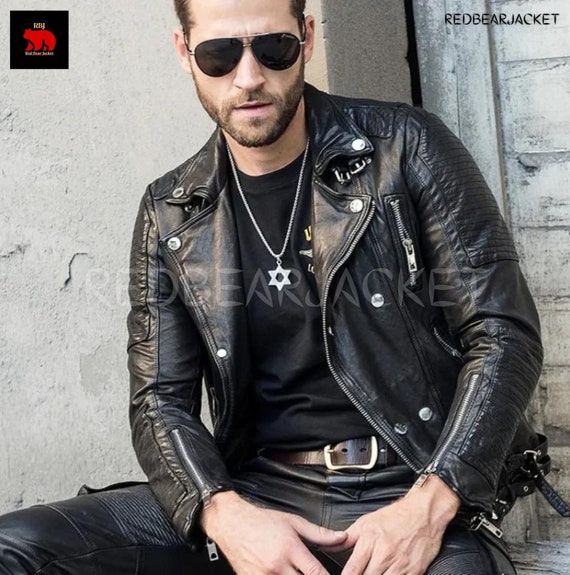 Mens Black Leather Biker Jacket | Perfect Gift for Husband, Boyfriend XL